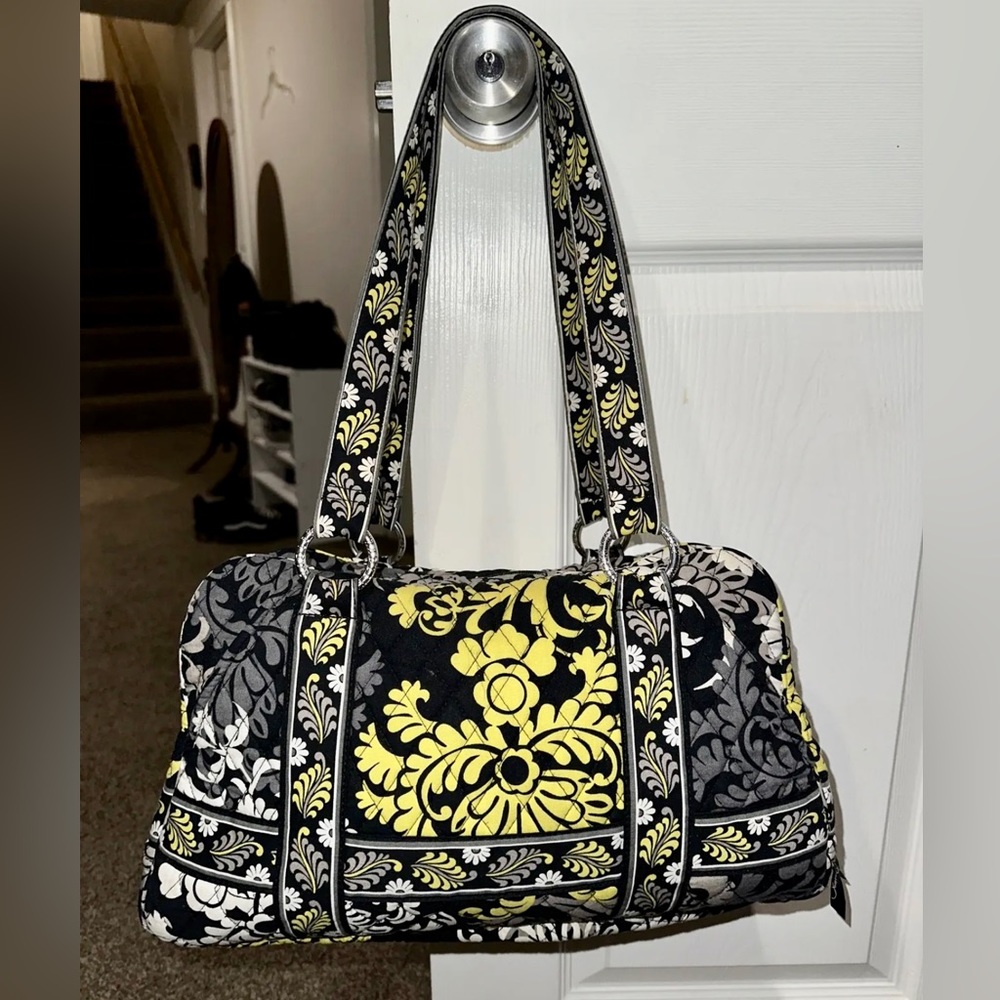 Vera Bradley Broque Double Handle Bag Black, Yellow, White, Gray Retired Pattern